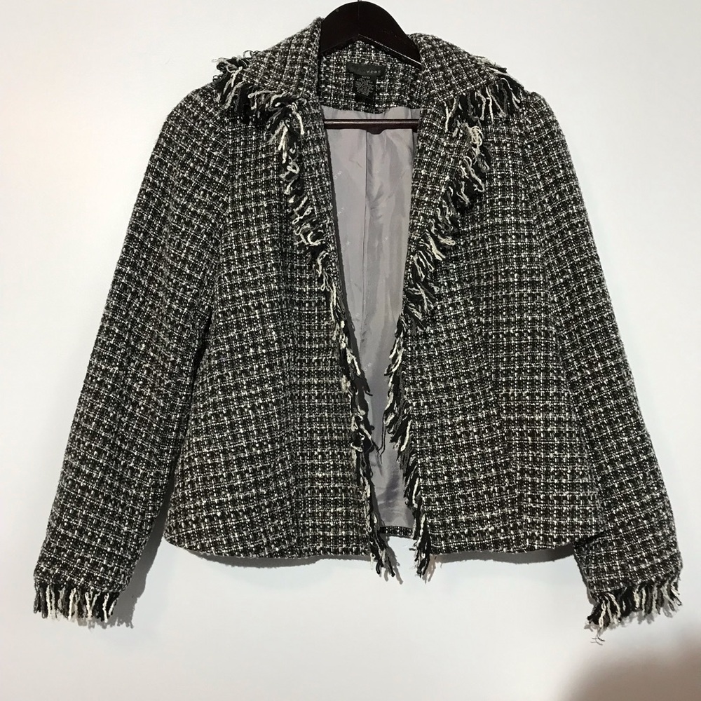 Women's Black and White Open Front Jacket. Size 10